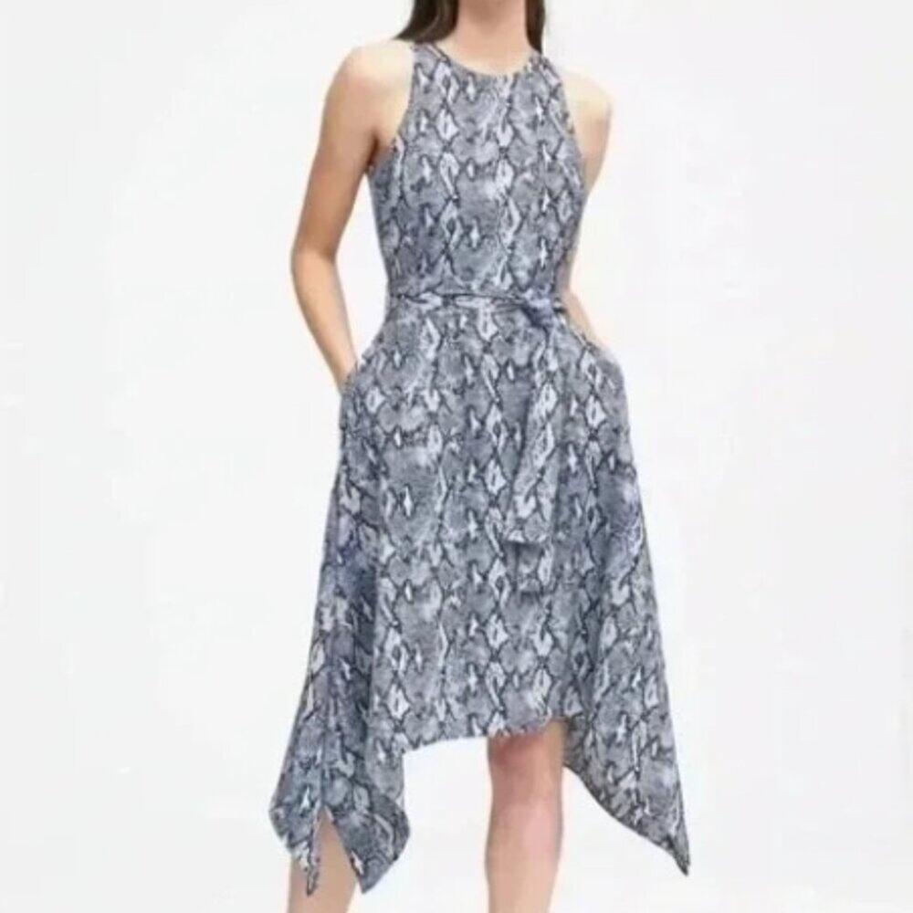 Banana Republic Blue Snake Handkerchief Dress – Sash-Tied Waist 2